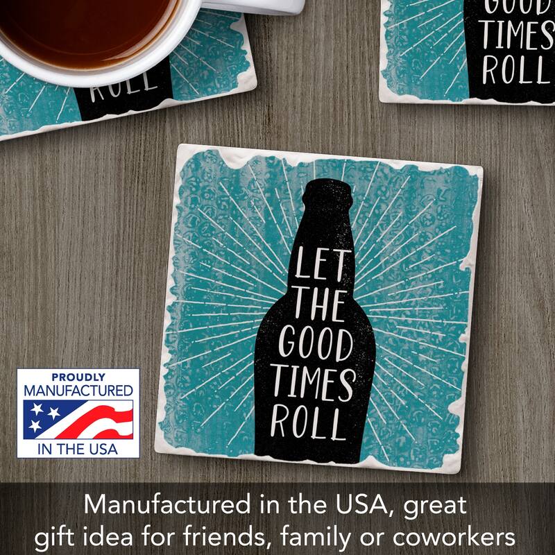 Good Times 4 Pack Absorbent Stone Coasters with Cork Backing 4" Square Made in The USA Absorbent Wipes Clean