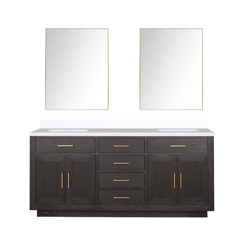 Abbey 60 in W x 22 in D Black Oak Double Bath Vanity, Cultured Marble Top, and 28 in Mirrors