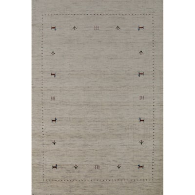 Gabbeh Oriental Rug Handmade Beige Tribal Wool Carpet - 4'4" x 5'10"