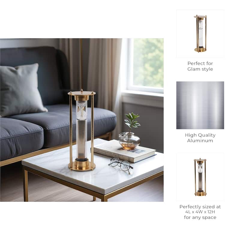 Metal Glass Hourglass Object Modern Metallic Home Office - 12" Gold - 4" x 4" x 12"