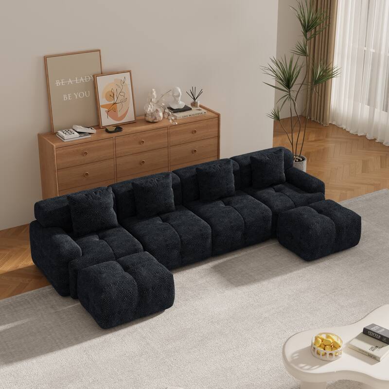 Modular U-Shaped Sectional Sofa, Oversized Boneless Cloud Floor Sofa, Convertible Sleeper Sofa with 2 Ottomans & 4 Pillows