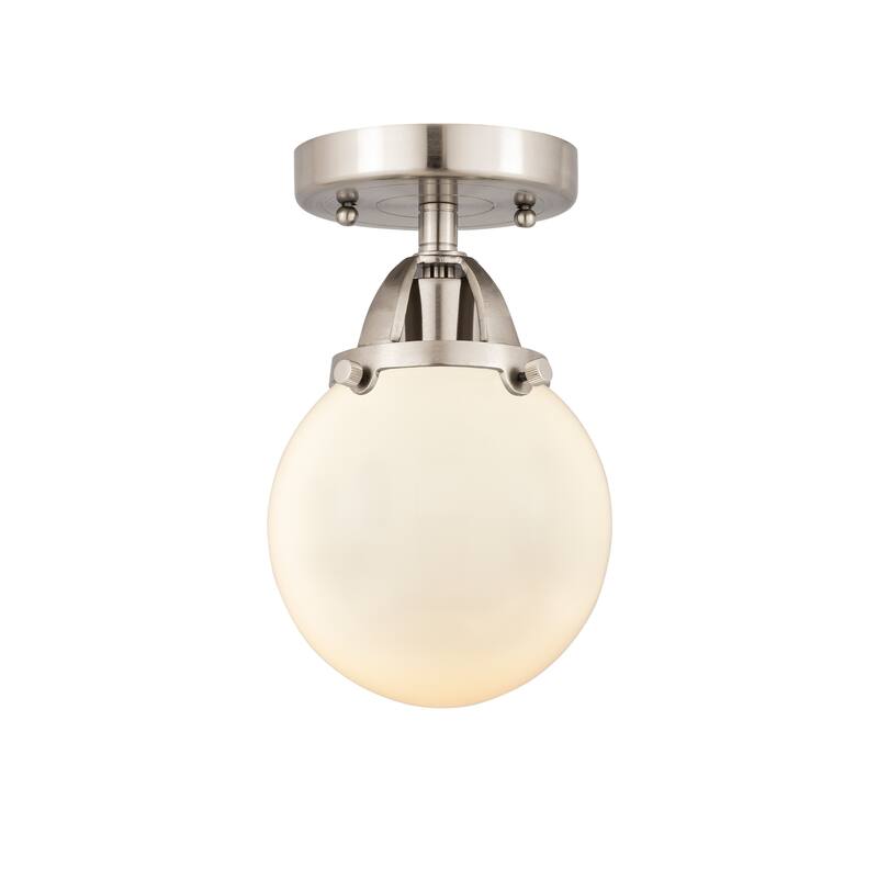 Innovations Lighting Nouveau 2 Beacon - 1 Light 6" Semi-Flush Mount - Matte White/Brushed Satin Nickel
