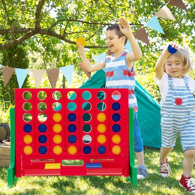 2-in-1 Game Board Game 4-in-a-Row Connect Game Set w/ Carrying Bag