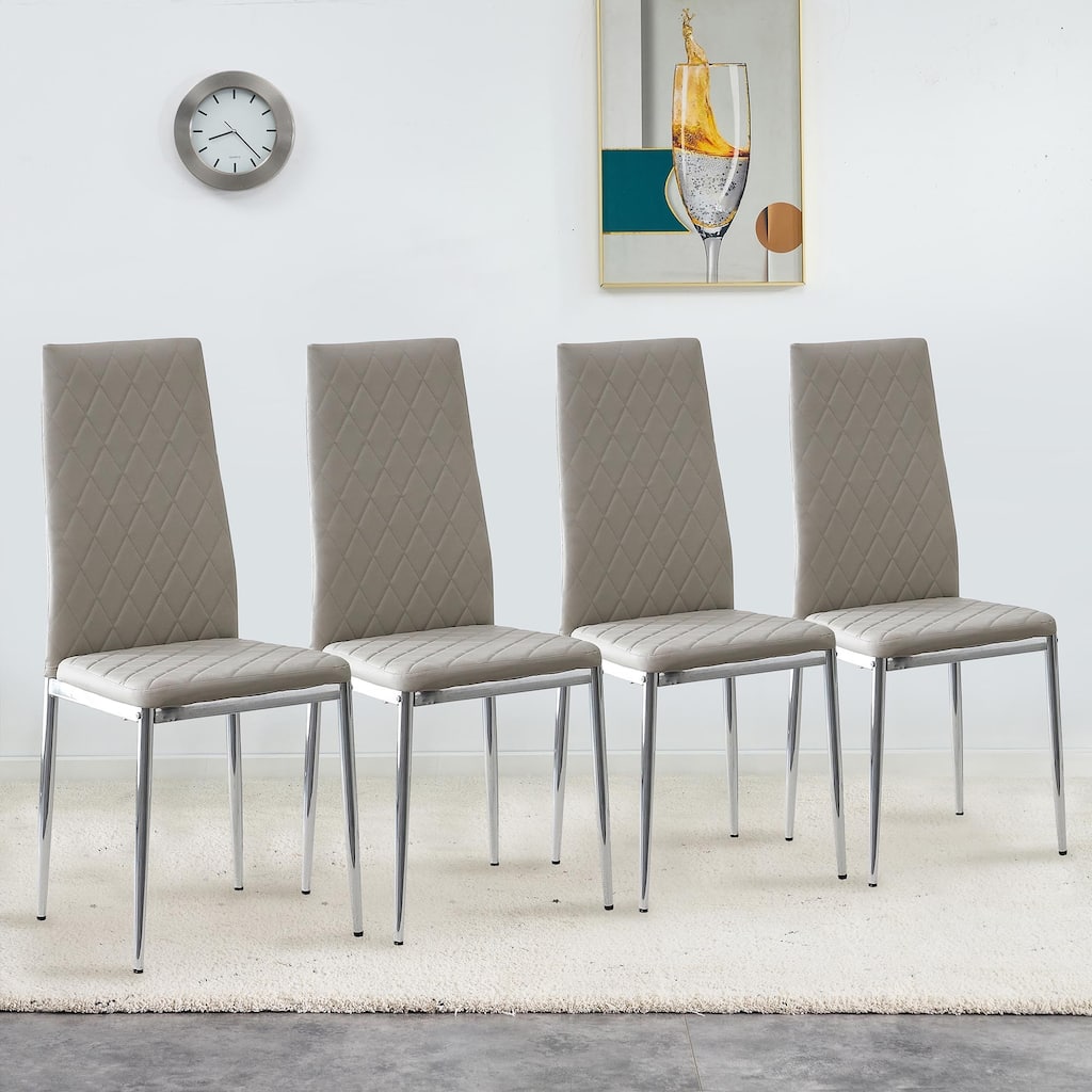 Set of 4 Grid Shaped Armless High Back Dining Chair