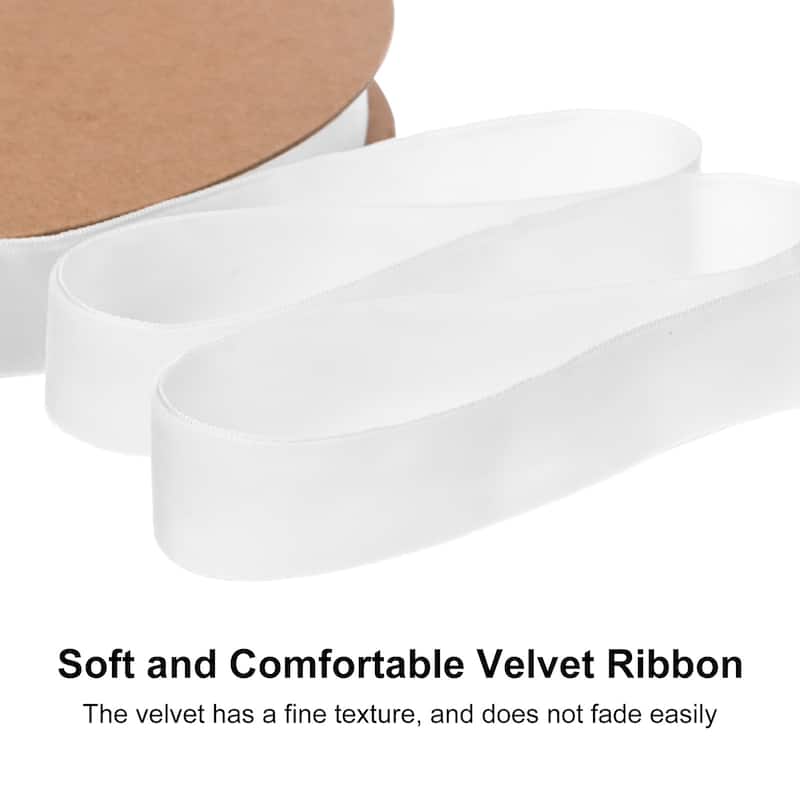 Thin Velvet Ribbon, Single Side Christmas Ribbon - White - 1"