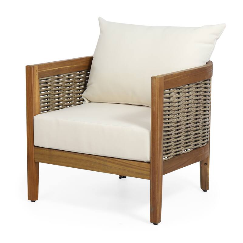 Christopher Knight Home - Madison 3-Piece Outdoor Acacia Wood Chat Set with Slat Design Cushions