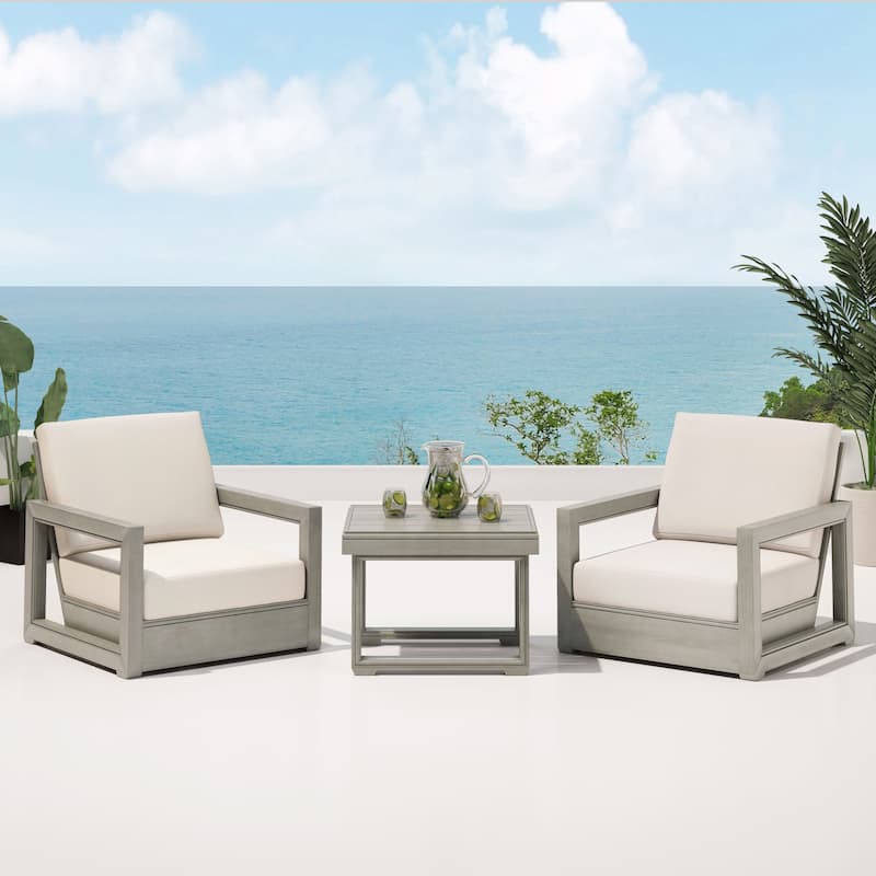 Westchester Acacia Wood Chat Set by Christopher Knight Home - Light Gray+Beige