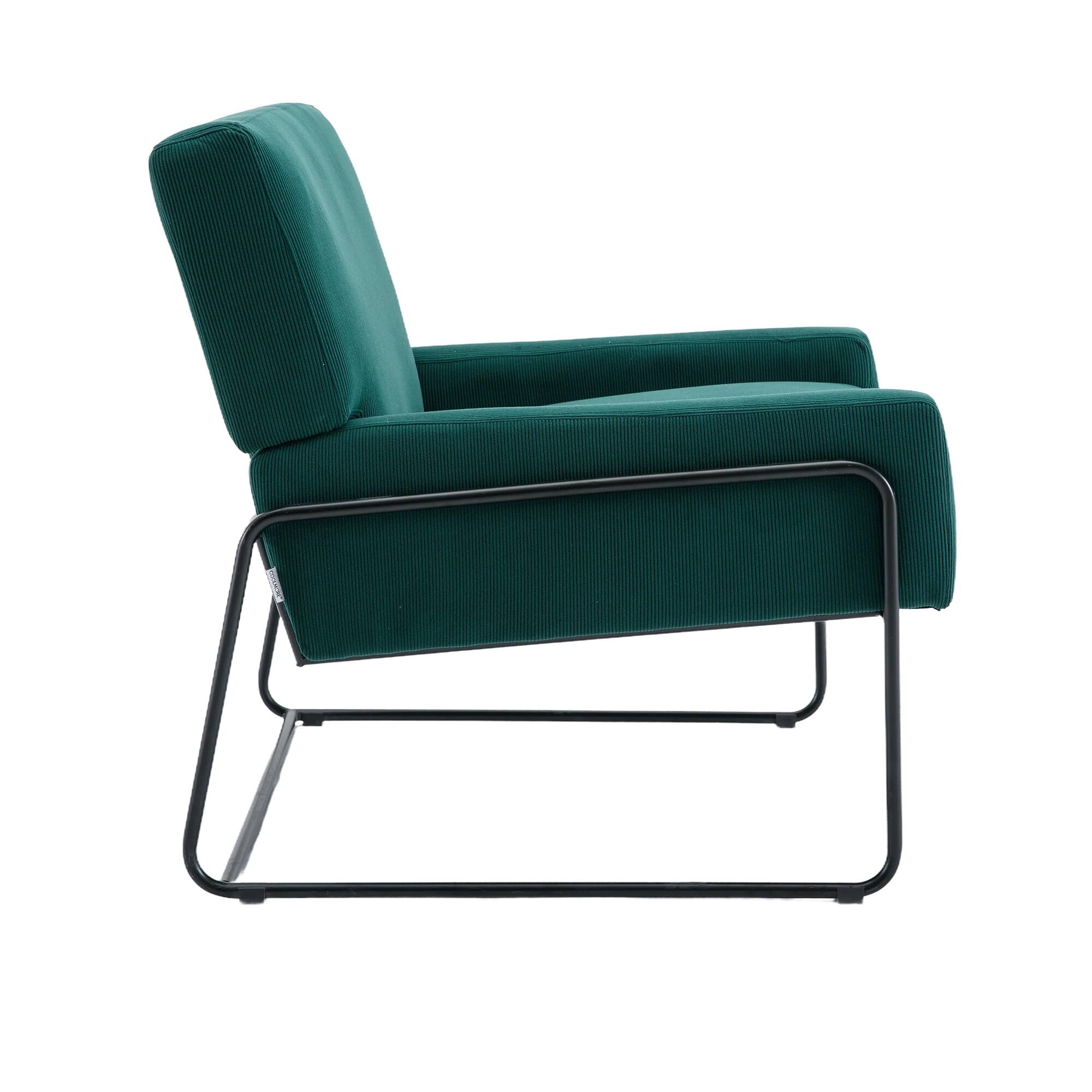 Velvet Slant Armchair Sofa Accent Couch with Recessed Arms, Emerald