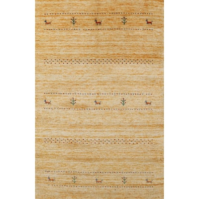 Hand Knotted Oriental 100% Wool Carpet Tribal Animal Pictorial Yellow & Gold Gabbeh Area Rug - 5' 8'' X 3' 11''