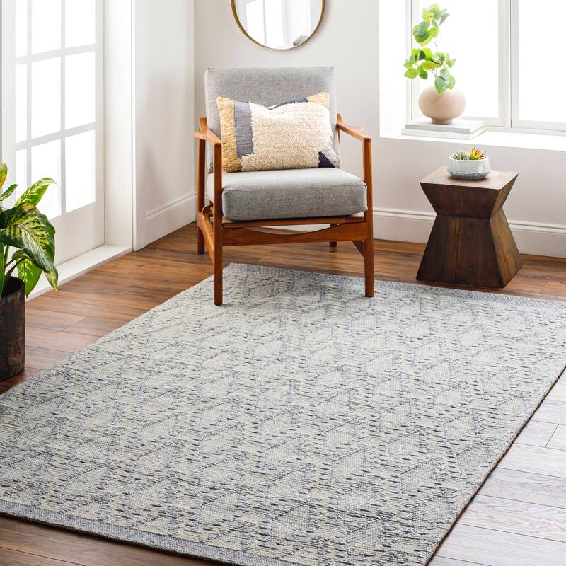 Nattie Handmade Trellis Wool & Recycled PET Area Rug - 2' x 3' - Grey/Beige