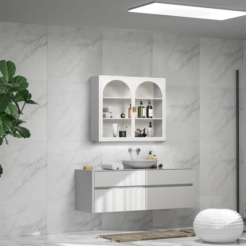 27.56"Glass Doors Modern Two-door Wall Cabinet