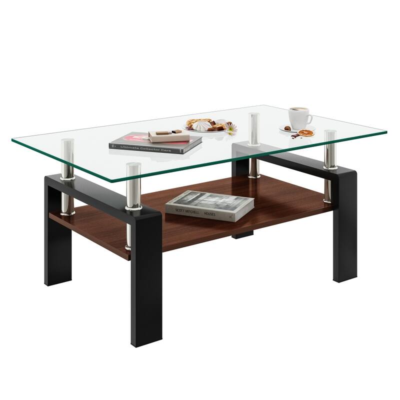 Rectangle Tempered Glass Tabletop Coffee Table