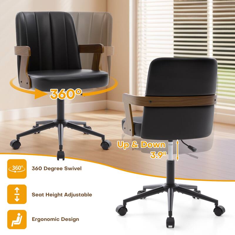 Swivel Home Office Chair Adjustable Height Desk Chair with Wheels and Armrests - 32.7"-36.6"H x 19.9"W x 22.8"D