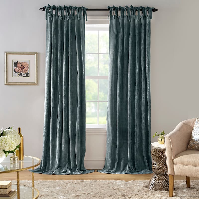 Korena Tie-Top Crushed Velvet Window Curtain - 52"x95" - Peacock