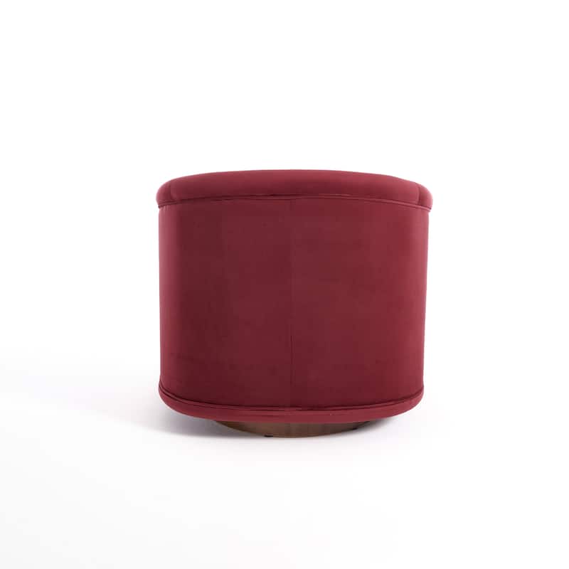 360° Swivel Upholstered Barrel Chair, Comfy Single Arm Reading Sofa, Leisure Club Chair with Cushion & Solid Wood Base