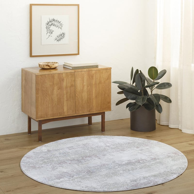 Livabliss Transitional Brunswick Abstract Area Rug - 6'7" x 6'7" Round - Dark Blue/Taupe