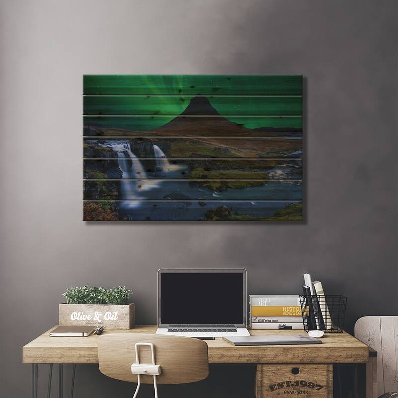 Kirkjufell... Under A Boreal Green Sky Print On Wood by Alvaro Roxo - Multi-Color