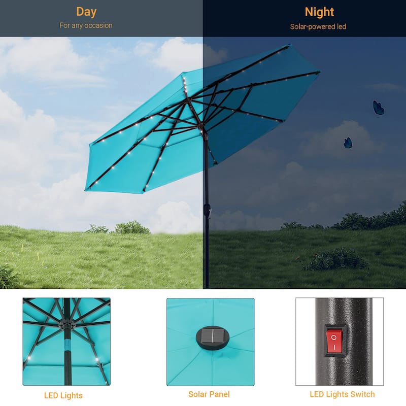 LIVOOSUN LED 10FT LED 3-layer Patio Umbrella with UPF50+, Tilt Function, and Wind-Resistant Design——Experience Outdoor Comfort