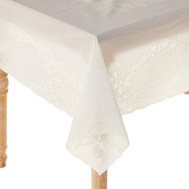 Violet Linen Vinyl Lace Battenberg embossed Floral Pattern Tablecloth