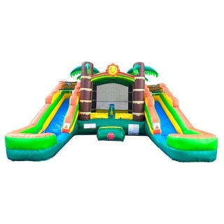 Pogo Bounce House Crossover Double Water Slide Bounce House Combo, Tropical