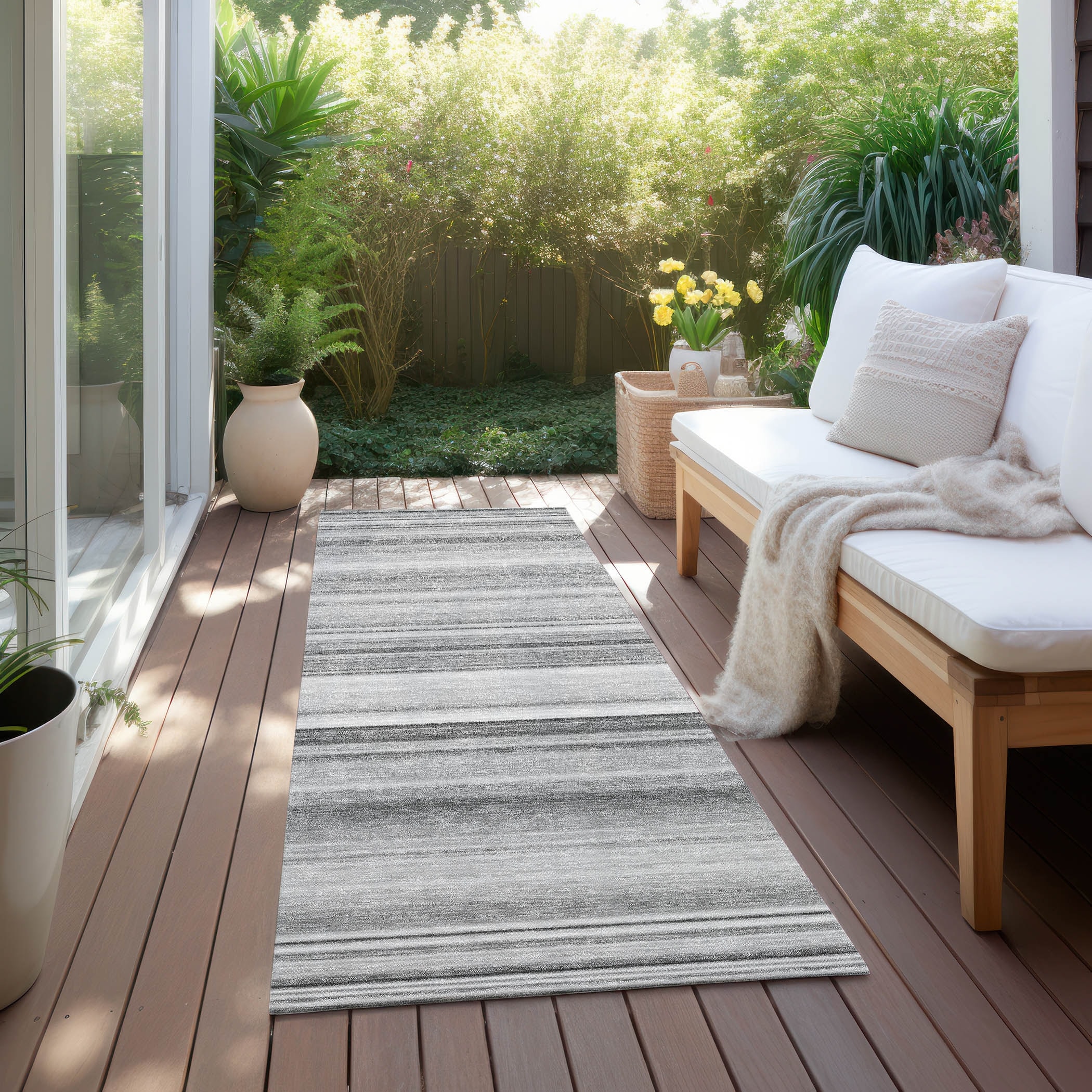 Machine Washable Indoor/ Outdoor Chantille Multi Stripe Rug