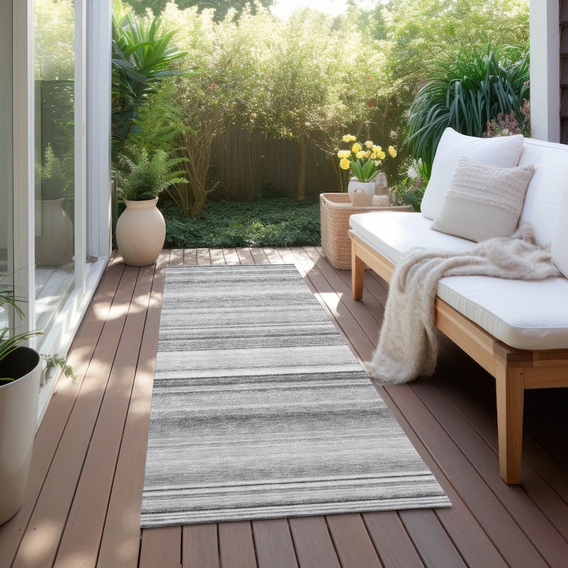 Machine Washable Indoor/ Outdoor Chantille Multi Stripe Rug - Gray - 2'3" x 7'6"