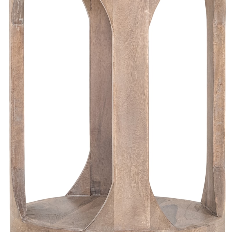 Eray 18 In Round Side Table w Shelf, Light Brown Teak, Mango Wood