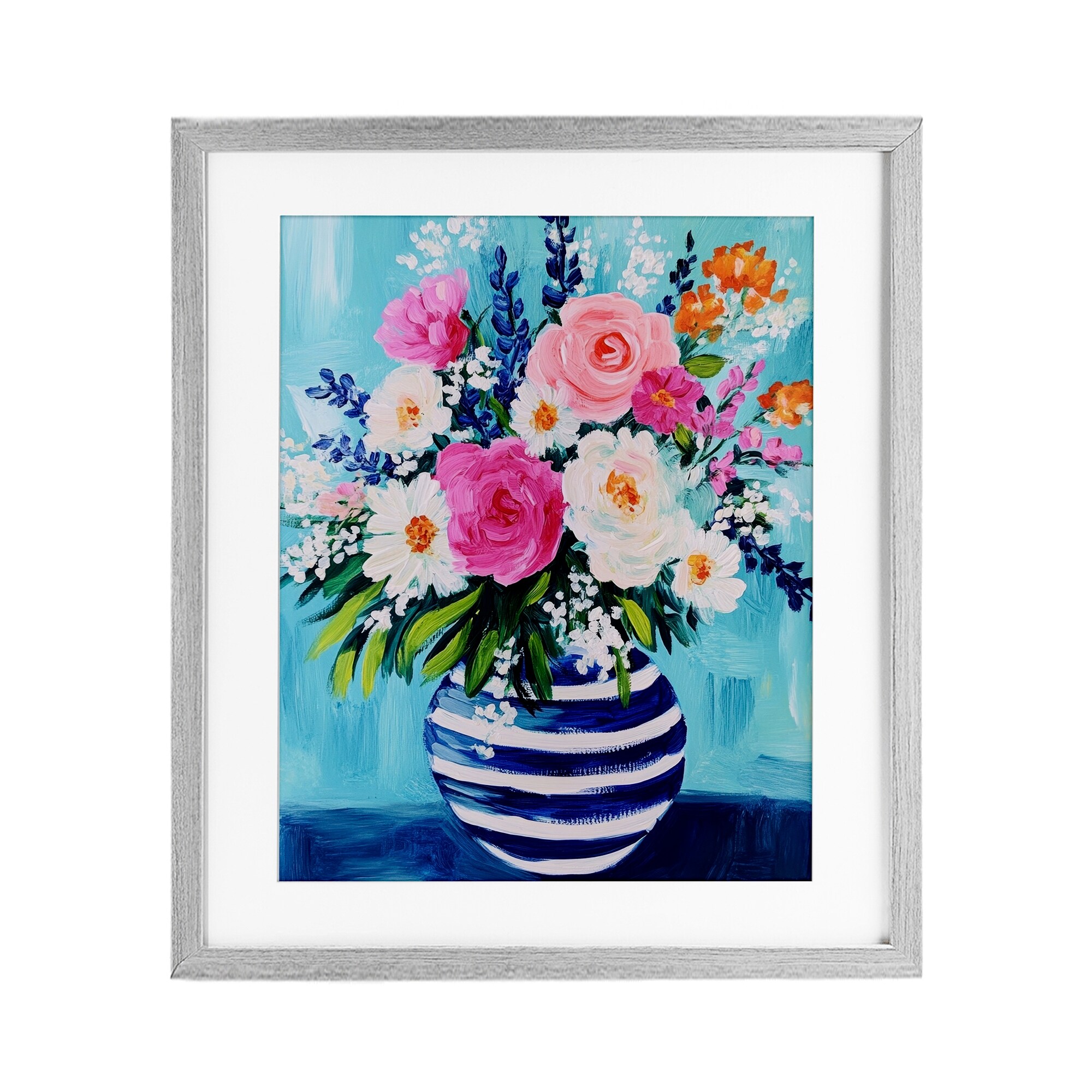 Stupell Flowers in Shabby Chic Vase Under Glass Framed Design By Petal Prints Design