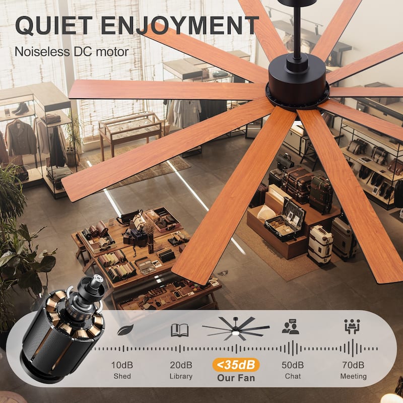 75"/80" Modern Matte Black Ceiling Fan with LED Light and Remote(8/10 Blades)