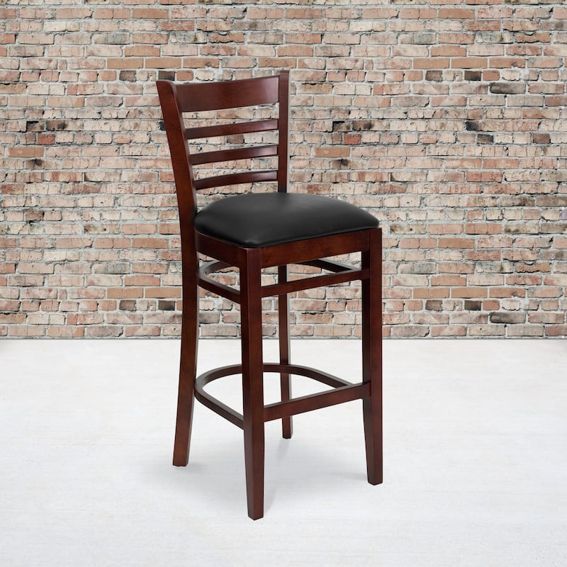 Ladder Back Wooden Restaurant Barstool - 16.75"W x 19"D x 43.75"H - 16.75"W x 19"D x 43.75"H