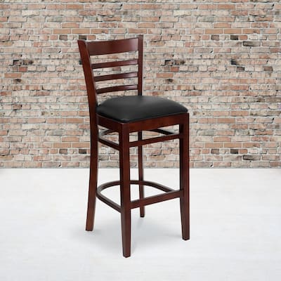 Ladder Back Wooden Restaurant Barstool - 16.75"W x 19"D x 43.75"H - 16.75"W x 19"D x 43.75"H