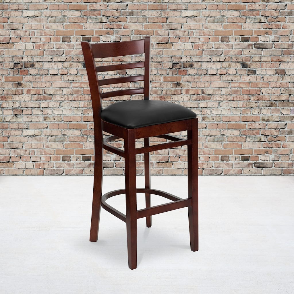 Ladder Back Wooden Restaurant Barstool - 16.75"W x 19"D x 43.75"H - 16.75"W x 19"D x 43.75"H