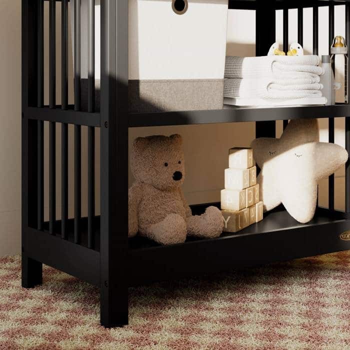 Modern Black Solid Wood Baby Changing Table with Water Resistant Changing Pad Included - 35”H x 33”W x 18”D