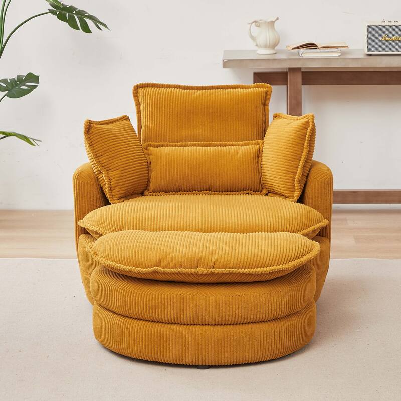 Oversized Swivel Chair with moon storage ottoman