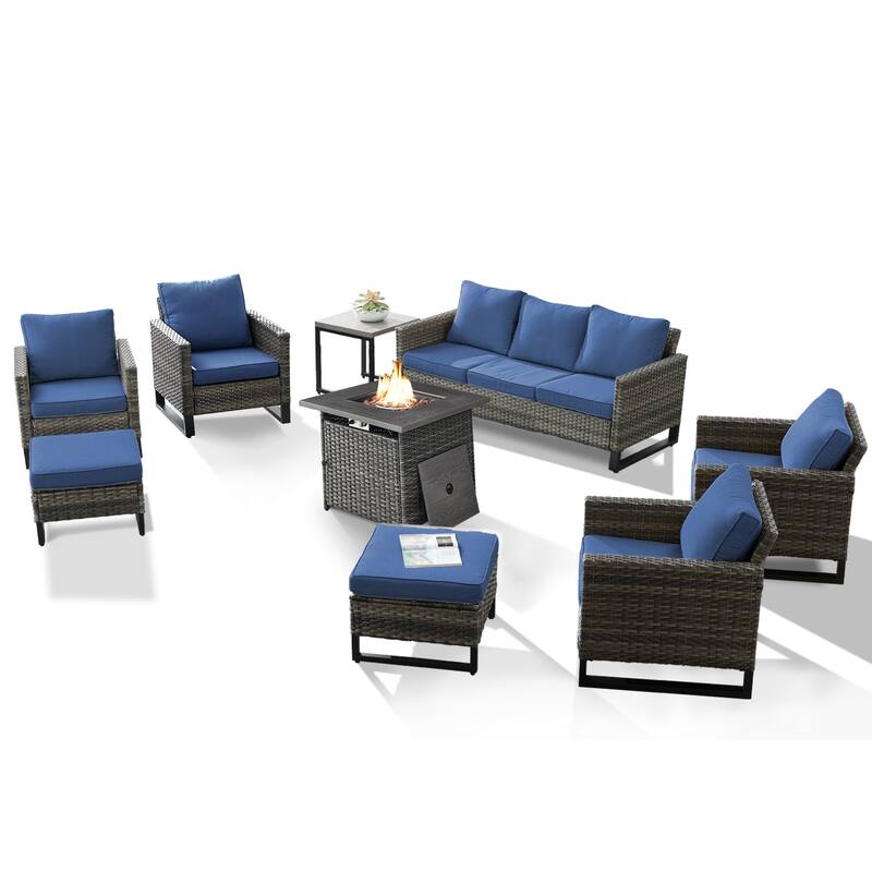 4 Patio Chairs with Sofa and Fire Pit Table