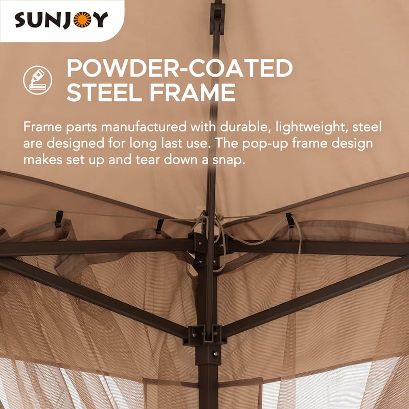 Sunjoy 11 ft. x 11 ft. Khaki Pop Up Portable Steel Gazebo