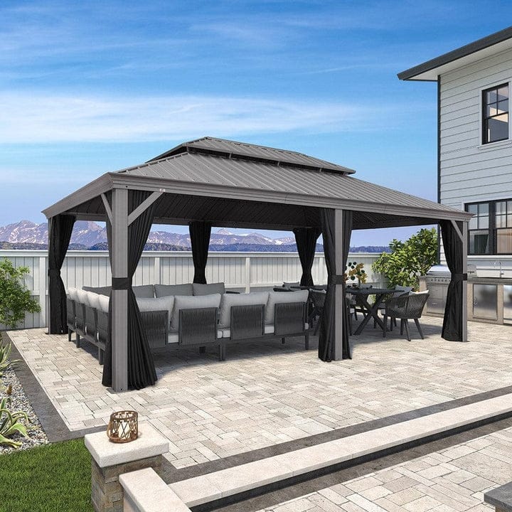 PURPLE LEAF Patio Gazebo for Light Grey Backyard Hardtop Galvanized Steel Frame with Upgrade Curtain - 14' x 20' (Hot Sale) - Light Grey