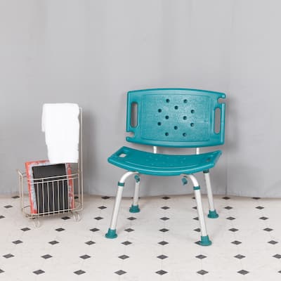Tool-Free 300 Lb. Capacity, Adjustable Teal Bath & Shower Chair with Large Back