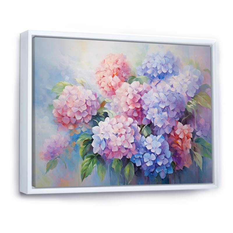 Designart "Purple Pink Hydrangea Romantic Impression" Floral Framed Wall Art Living Room