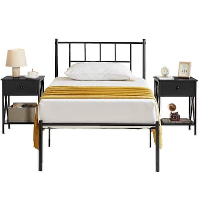 VECELO 3-Pieces Bed Frame with Wood Headboard and Modern Nightstands Set of 2