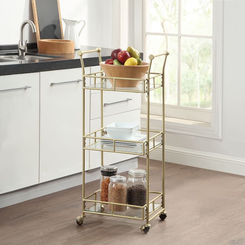 Azalea Park 3-Tiered Gold Rolling Bar Cart with Locking Caster Wheels - 16.93 W x 13.94 D x 37.99 H"
