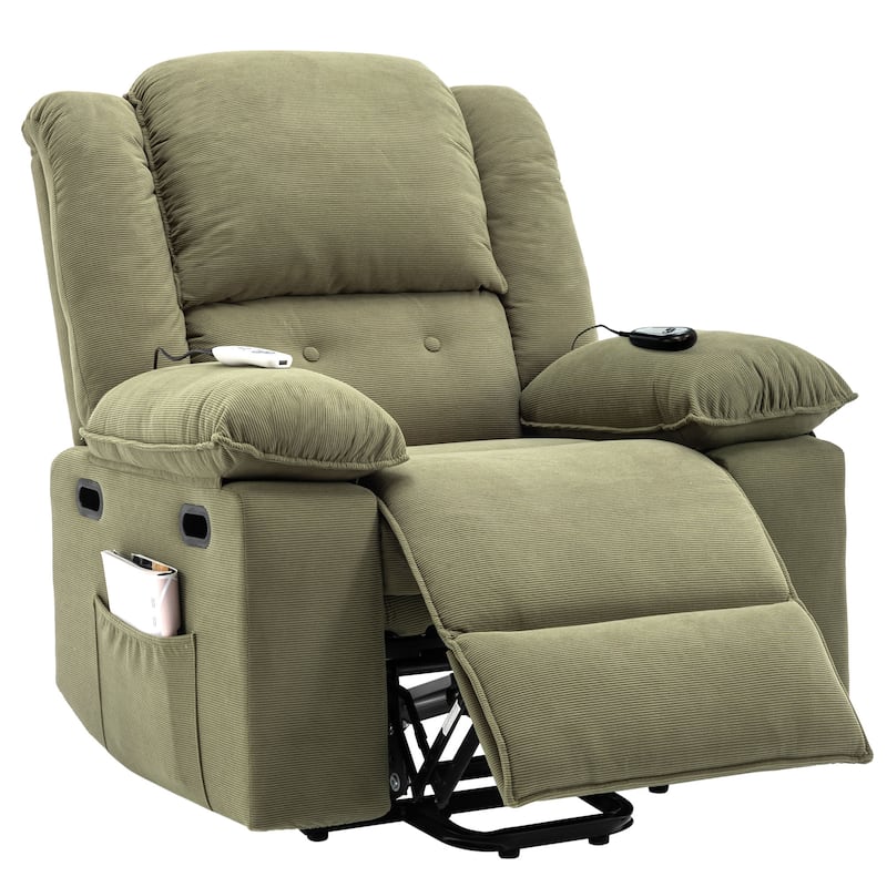 Power Lift Recliner Chair with Massage & Heating Function, Ergonomic Single Lounge Sofa, Recliner Chair with Side Pockets