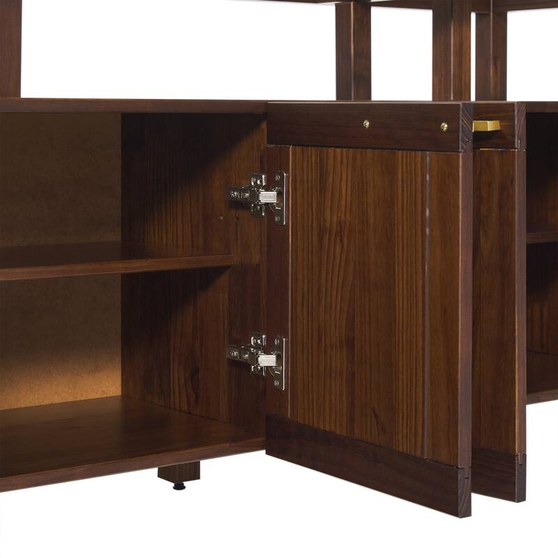 Walker Edison Modern Solid Wood 58" TV Stand with Glass Top