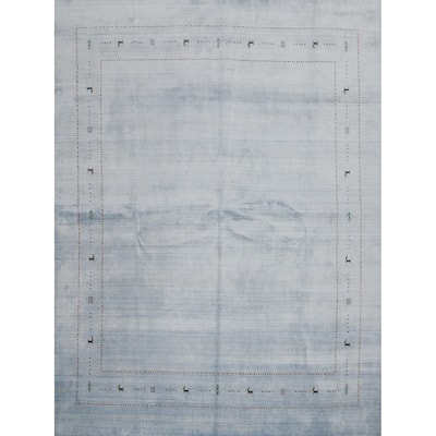 Hand Knotted Oriental 100% Wool Carpet Tribal Animal Pictorial Navy Blue & Blues Gabbeh Area Rug - 9' 1'' X 9' 0''