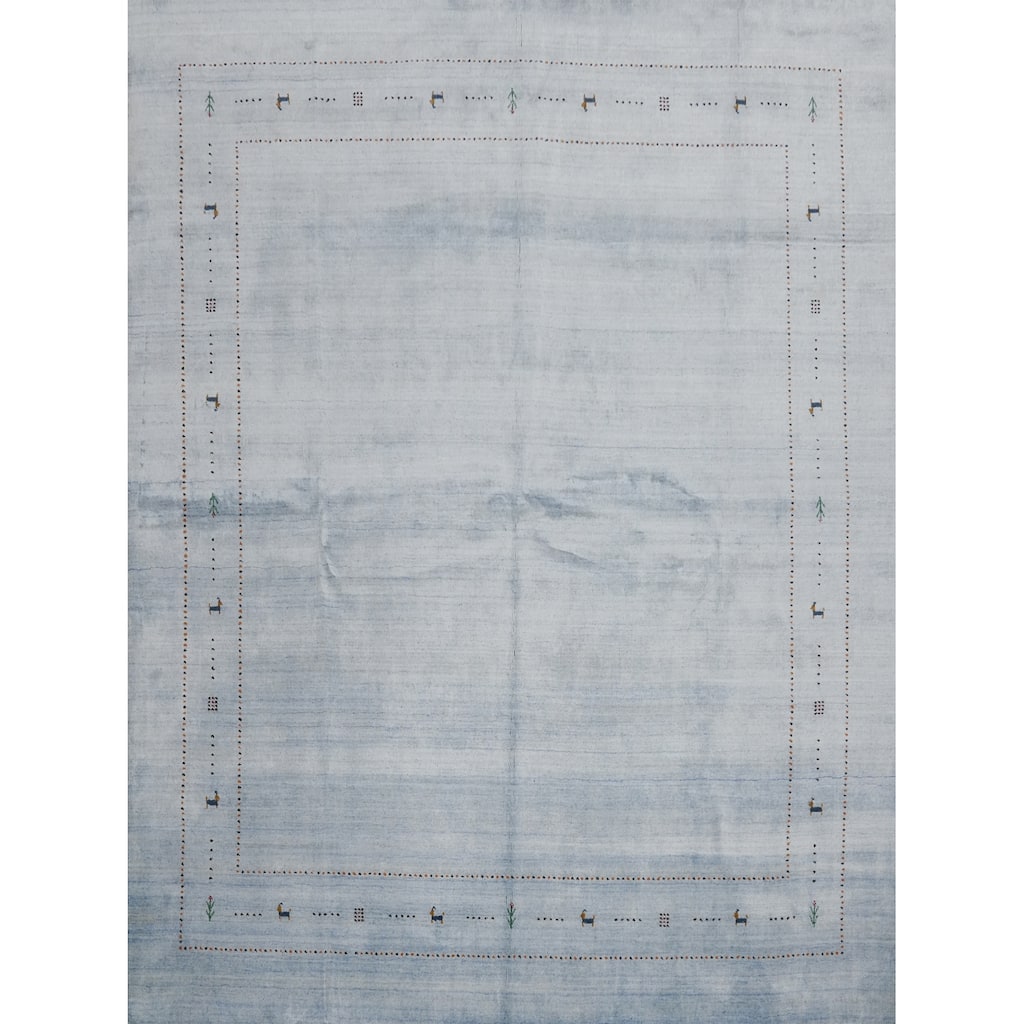Hand Knotted Oriental 100% Wool Carpet Tribal Animal Pictorial Navy Blue & Blues Gabbeh Area Rug - 9' 1'' X 9' 0''