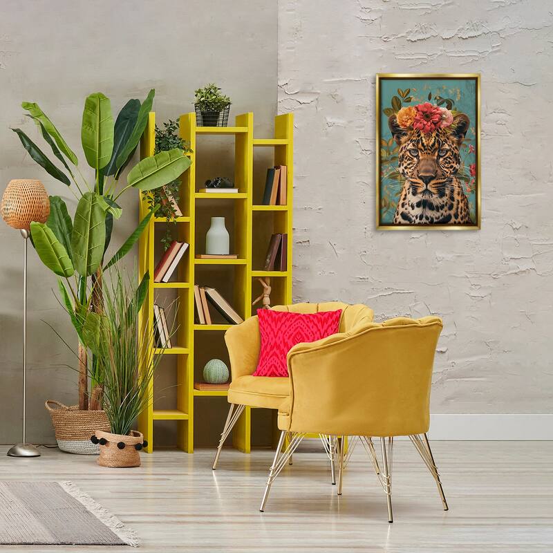 Stupell Floral Crown Wild Cheetah Framed Floater Canvas Wall Art Design By LSR Design Studio
