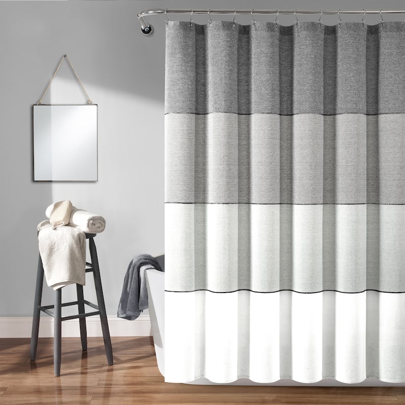 Lush Decor Color Block Ombre Yarn Dyed Eco-Friendly Recycled Cotton Shower Curtain Single