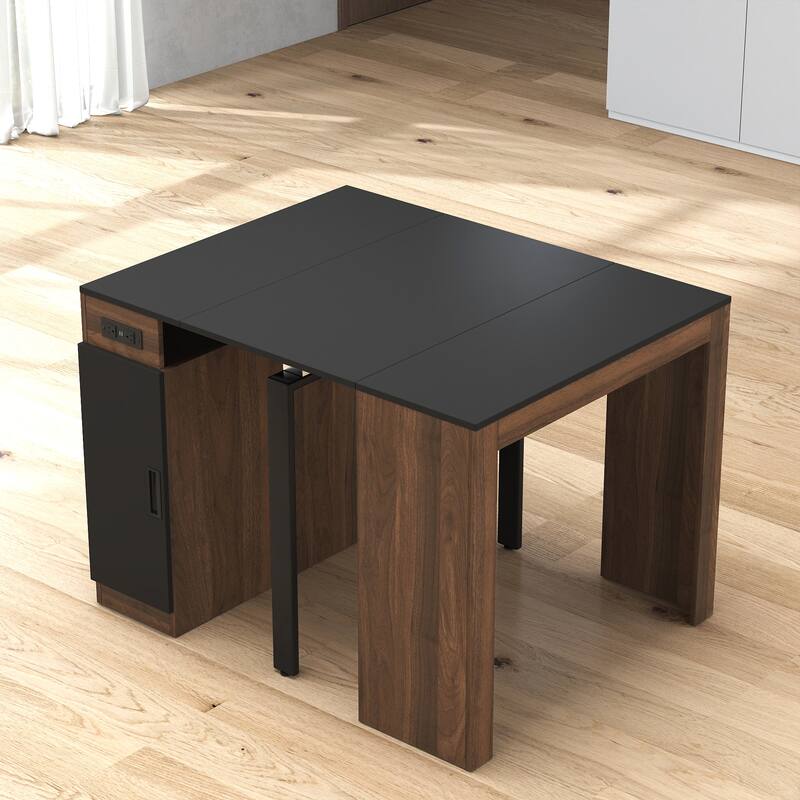 Modern Extendable Dining Table with Outlet & Storage, Space-Saving Expanding Table for Party & Meetings