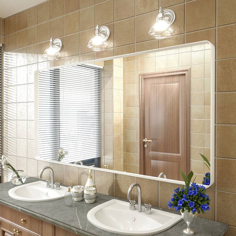 Modern Metal Frame Wall Mounted Bathroom Vanity Mirror - 60x30 - White