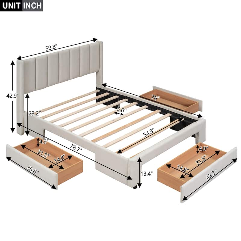 Upholstered Platform Bed with One Large Drawer in the Footboard and ...